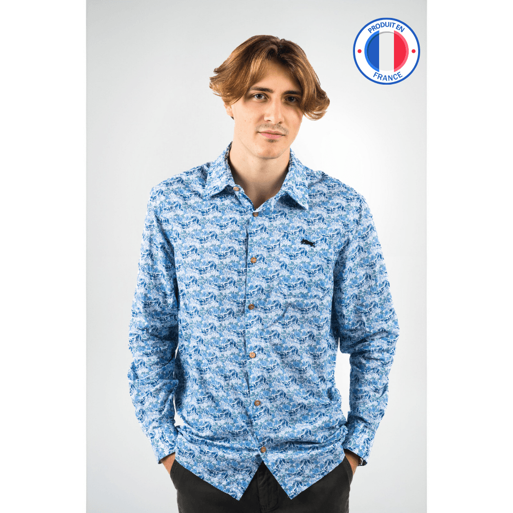 Chemise Manches Longues - Bleue à petits motifs